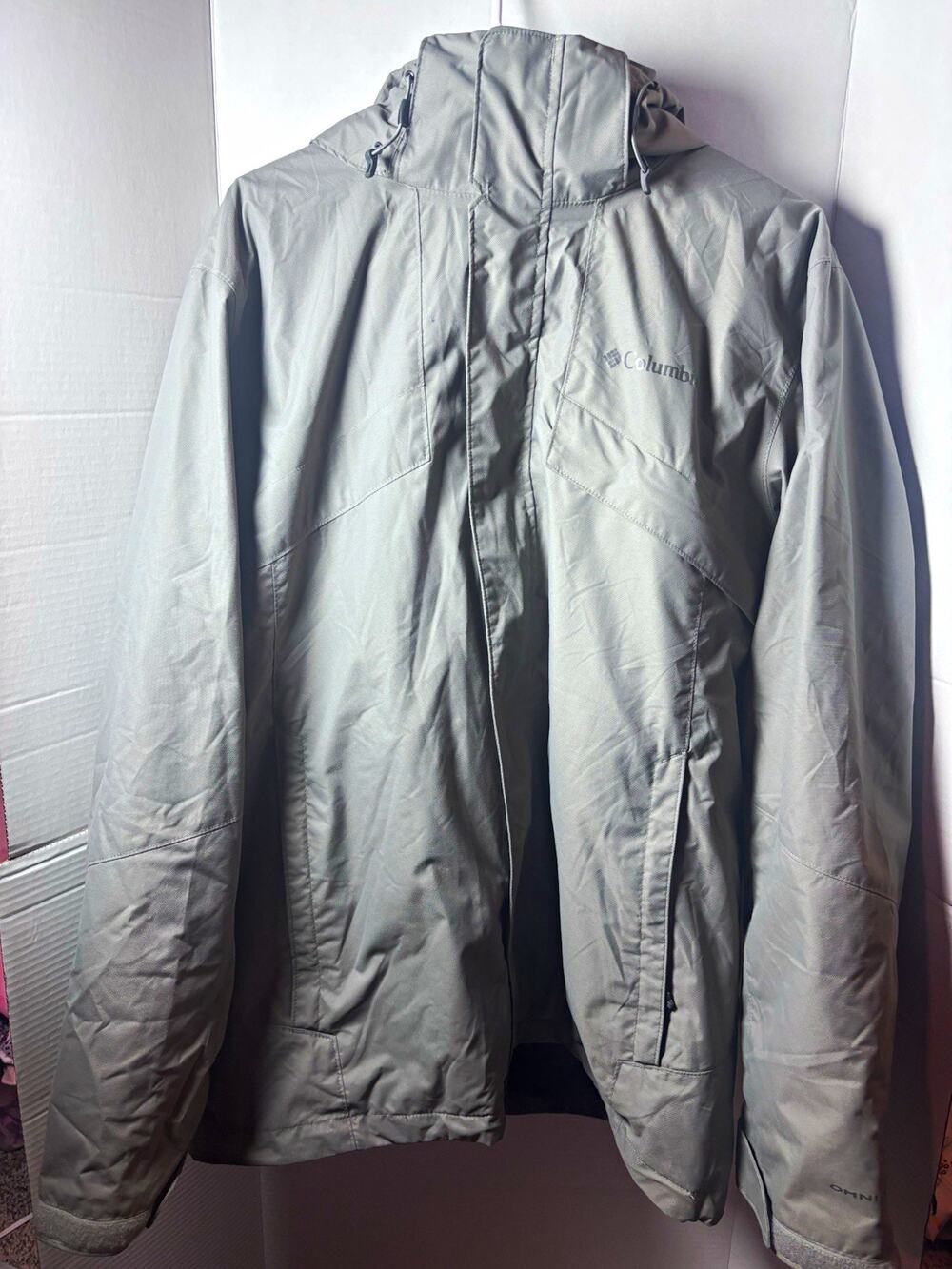 Columbia Men’s Gray Hooded Full Zip Nylon Jacket Fleece Lined Stand-Up L